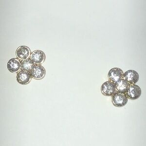 Gold Tone Rhinestone Dainty Flower Stud Earrings